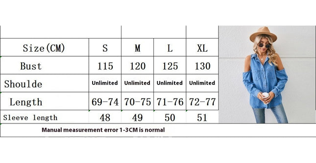 Women's Long Sleeve V Neck Loose Button Down Denim Shirt Tops