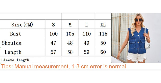 Denim Vest for Women Casual V Neck Button Down Sleeveless Jean Jacket