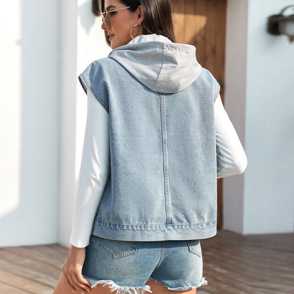 Women's Classic Denim Vest Sleeveless Button Down Jean Jacket