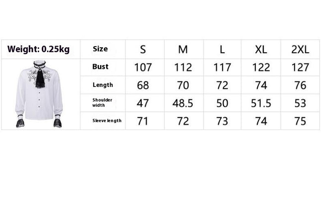 Men's Embroidered Shirt Renaissance Medieval Steampunk Gentleman Lace Standing Collar Top