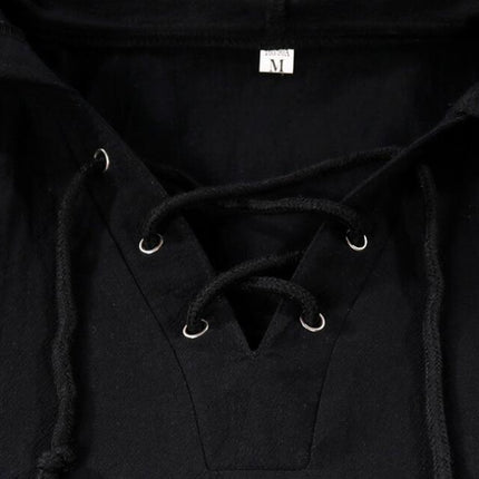 Men's Vintage Hooded Design Short Sleeve Lace up Shirts for Renaissance Pirate Viking Medieval Costume