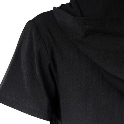 Men's Vintage Hooded Design Short Sleeve Lace up Shirts for Renaissance Pirate Viking Medieval Costume