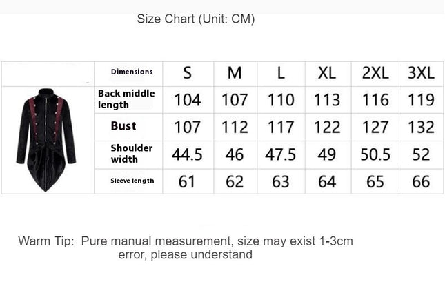 Mens Stand Collar Steampunk Tailcoat Jacket Medieval Gothic Zipper Jacket Formal Tuxedo Cosplay Costumes
