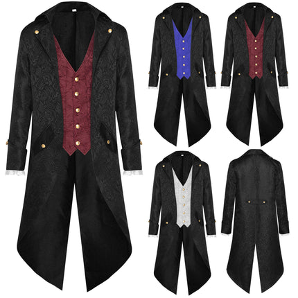Men's Steampunk Vintage Tailcoat Jacket Gothic Victorian Frock Coat Uniform Halloween Costume