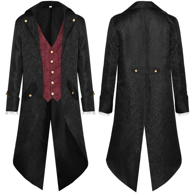 Men's Steampunk Vintage Tailcoat Jacket Gothic Victorian Frock Coat Uniform Halloween Costume