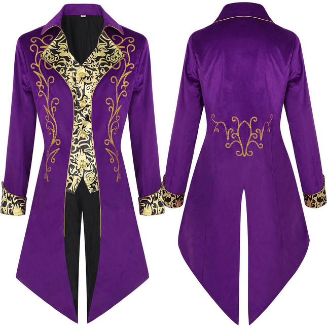 Men's Steampunk Vintage Tailcoat Jacket Victorian Uniform Halloween Costume