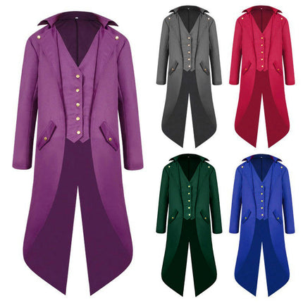 Halloween Men's Medieval Retro Costume Midi Long Punk Retro Tuxedo 1