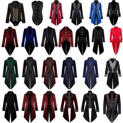 Men's Halloween Medieval Retro Costume Mid-Length Punk Tuxedo 1
