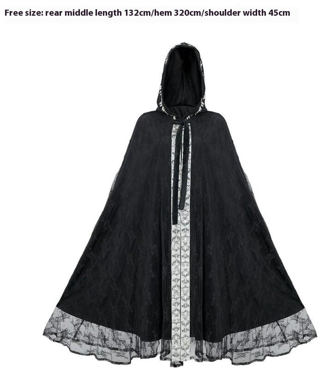 Halloween Party Medieval Lace Cloak Gothic Long Hooded Big Cloak