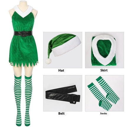 Women's Christmas Costume Christmas Dress COS Stage Performance Costume with Belt and Socks