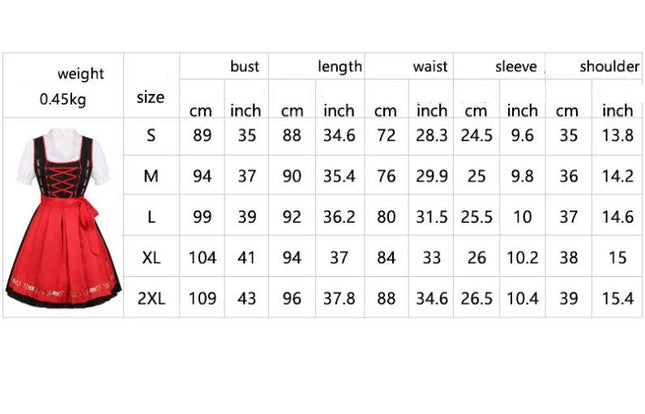 Women's German Dirndl Dress Costumes 3 Pieces for Oktoberfest Carnival