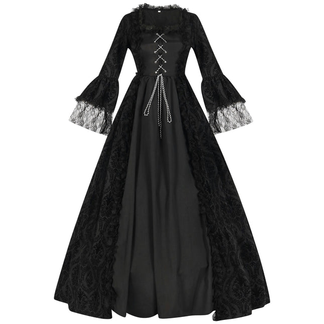 Renaissance Lace Black Dress Women's Medieval Costume Irish Long Dresses