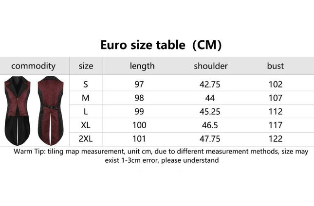 Mens Halloween Sleeveless Vest Tuxedo Medieval Steampunk Costume