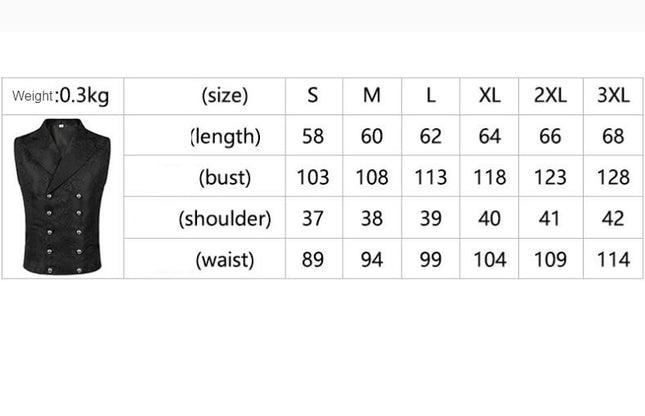 Mens Medieval Lapel Jacquard Double Breasted Vintage Vest Gothic Long Dress Vest Halloween Tuxedo Vest