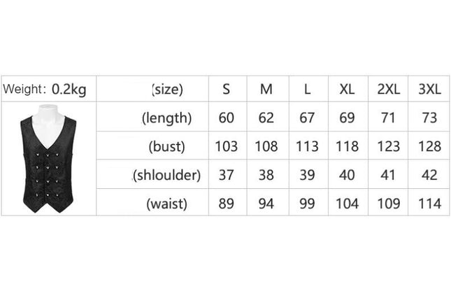 Mens Medieval Jacquard 3-Breasted Vintage Vest Gothic Long Dress Vest Halloween Vest