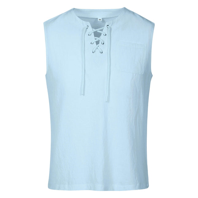 Mens Medieval Renaissance Pirate Costume Sleeveless Lace-Up Stand-Up Vest Gothic Viking Steampunk Top Vest