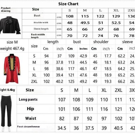 Halloween Men's Red Coat Fashion Steampunk Vintage Men's Uniform Standing Collar Costume