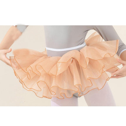 Children's Dance Costume Ballet Mid-Sleeve Tights with Removable Elastic Waist Skirt