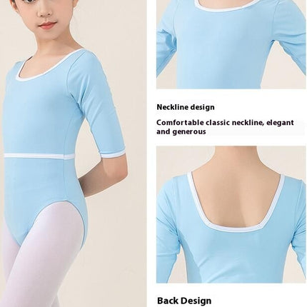 Children's Dance Costume Ballet Mid-Sleeve Tights with Removable Elastic Waist Skirt