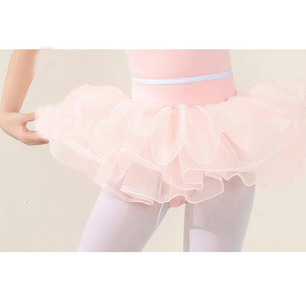 Children's Dance Costume Ballet Mid-Sleeve Tights with Removable Elastic Waist Skirt