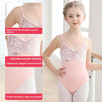 Girls Suspender Bodysuit Children's Ballet Dance Costume with Removable Tutu