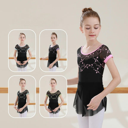 Girls Ballet Leotard Short Sleeve Dance Clothes Ballet Lace Tulle Skirt Ballet Dancer Costume 1