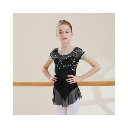 Girls Ballet Leotard Short Sleeve Dance Clothes Ballet Lace Tulle Skirt Ballet Dancer Costume 1