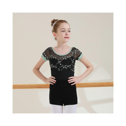 Girls Ballet Leotard Short Sleeve Dance Clothes Ballet Lace Tulle Skirt Ballet Dancer Costume 1