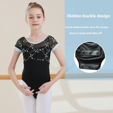 Girls Ballet Leotard Short Sleeve Dance Clothes Ballet Lace Tulle Skirt Ballet Dancer Costume 1