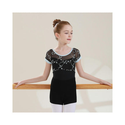 Girls Ballet Leotard Short Sleeve Dance Clothes Ballet Lace Tulle Skirt Ballet Dancer Costume 1