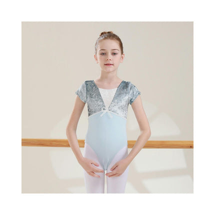 Girls Dancewear Short Sleeve Dancewear Patchwork Velvet Short Sleeve Ballet Wear 1