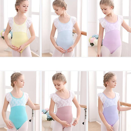 Girls Short Sleeve Lace Ballet Leotard with Detachable Tutu Set 1