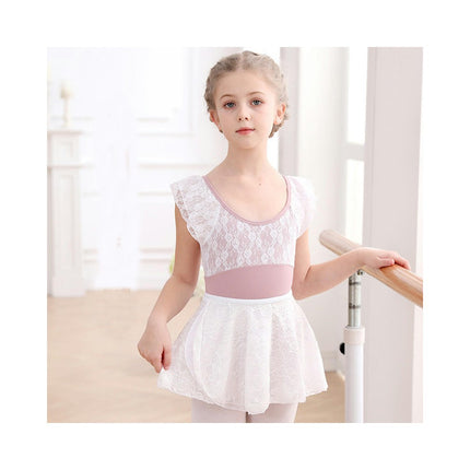 Girls Short Sleeve Lace Ballet Leotard with Detachable Tutu Set 1