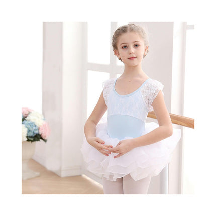 Girls Short Sleeve Lace Ballet Leotard with Detachable Tutu Set 1