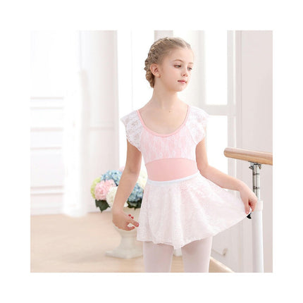 Girls Short Sleeve Lace Ballet Costume Toddler Exam Dress Gymnastics Costume With Short Skirt Suit 1