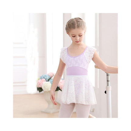 Girls Short Sleeve Lace Ballet Costume Toddler Exam Dress Gymnastics Costume With Short Skirt Suit 1