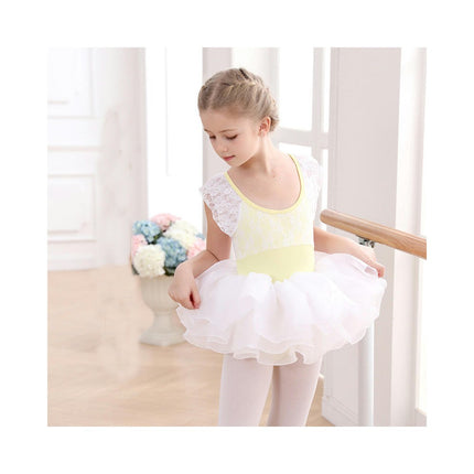 Girls Short Sleeve Lace Ballet Costume Toddler Exam Dress Gymnastics Costume With Short Skirt Suit 1