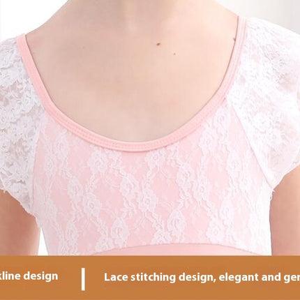 Girls Short Sleeve Lace Ballet Costume Toddler Exam Dress Gymnastics Costume With Short Skirt Suit 1