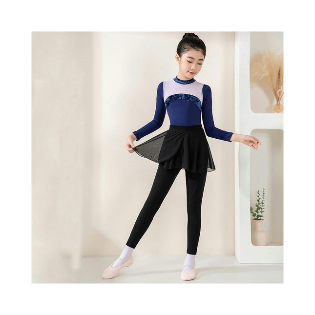 Girls Long Sleeve Color Blocking Ballet Costume Toddler Exam Dress Gymnastics Suit Set 1
