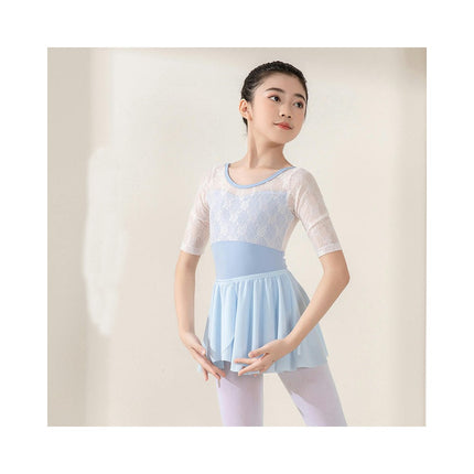 3/4 Sleeve Girls Mesh Ballet Leotard Girls Ballerina Dancewear Gymnastics Clothing