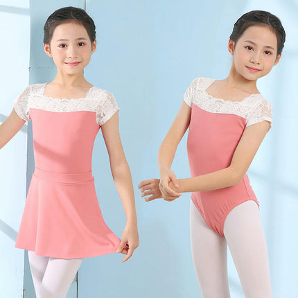 Girls Leotard Ballet Costume Lace Collar Short Sleeve Dance Costume 1