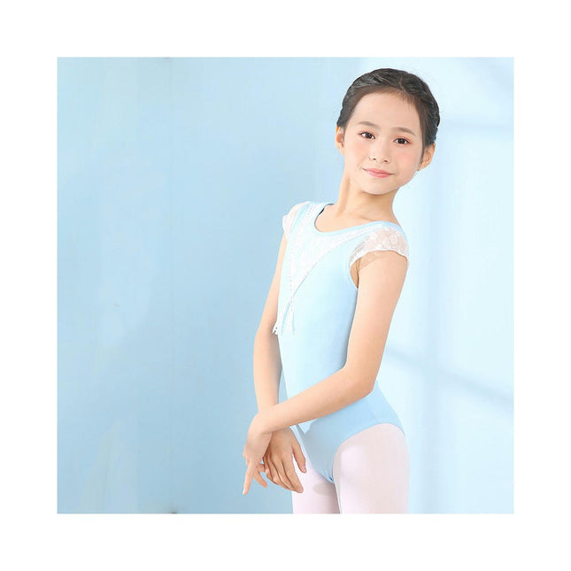 Girls Short Sleeve Lace Bodysuit Children's Ballet Dance Costume with Removable Skirt 1