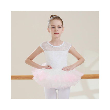 Big Kids Round Neck Jacquard Can Sleeve Dancewear Ballet Performance Costume 1