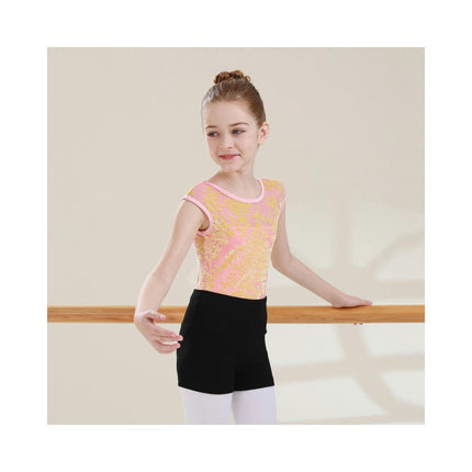 Big Kids Round Neck Jacquard Can Sleeve Dancewear Ballet Performance Costume 1