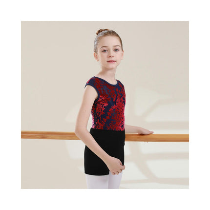 Big Kids Round Neck Jacquard Can Sleeve Dancewear Ballet Performance Costume 1