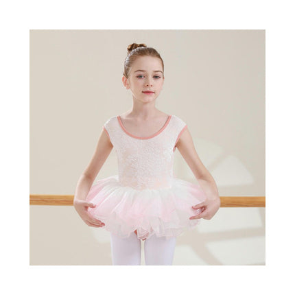 Big Kids Round Neck Jacquard Can Sleeve Dancewear Ballet Performance Costume 1