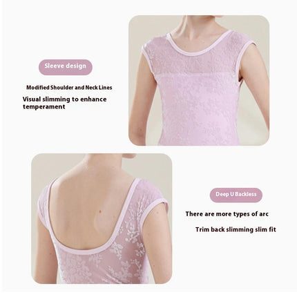Big Kids Round Neck Jacquard Can Sleeve Dancewear Ballet Performance Costume 1