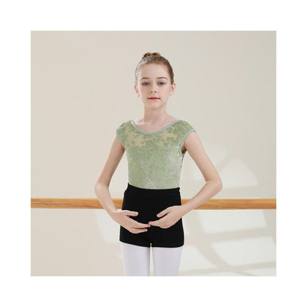 Big Kids Round Neck Jacquard Can Sleeve Dancewear Ballet Performance Costume 1