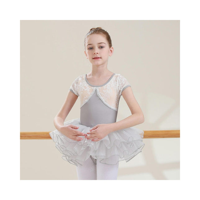 Short Sleeve Lace Dance Ballet Tutu Leotard Ballerina Outfit for Toddler Girls