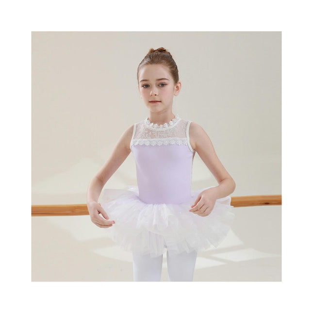 Girls Ballet Leotard Sleeveless Lace Dancewear Ballet Skirt Ballerina Costume 2